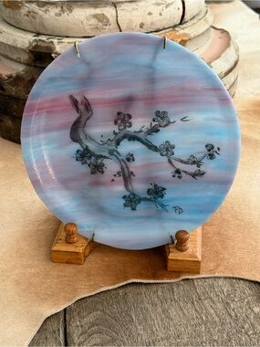 Gorgeous Vintage Iridescent Hand-Painted Blue Pink Purple Glass Decorative Plate